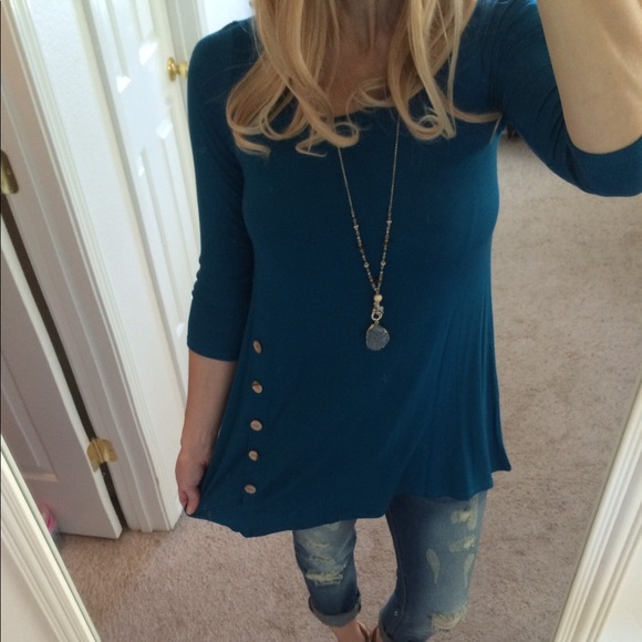 Asymmetric Side Button Tunic TEAL - Picture 3 of 7